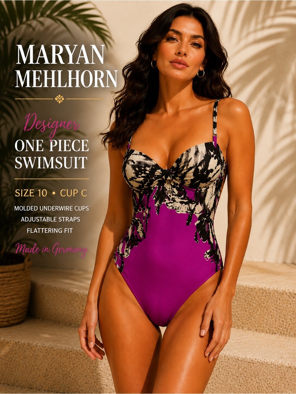 Maryan Mehlhorn One Piece Swimsuit US 10 Cup C Floral Abstract Pink Underwire